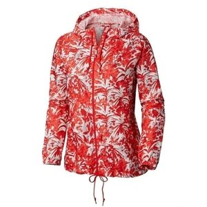 Columbia Windbreaker Jacket Lightweight Coral Abstract Print